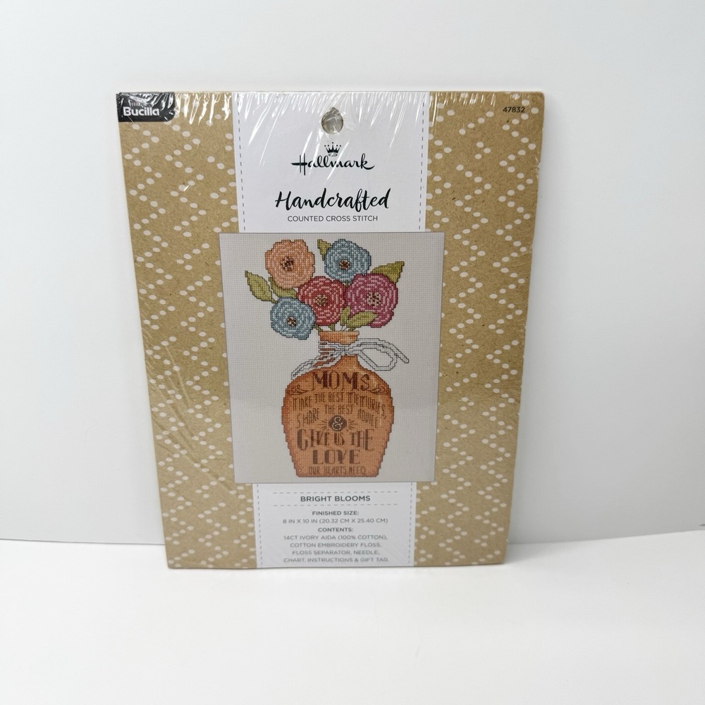 Bucilla Hallmark Bright Blooms Counted Cross Stitch Kit #47832 Moms Vase